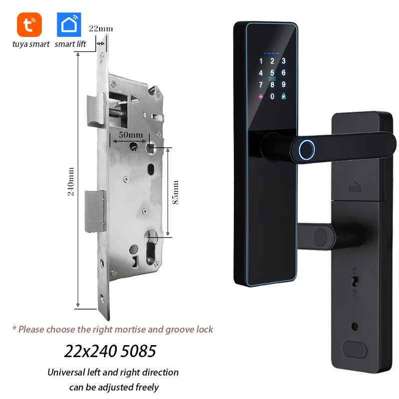 2026 New WiFi Tuya APP Smart Door Lock Remote Unlocking Digital Electronic Smart Home Wooden Door Lock Fingerprint Sound Quiet