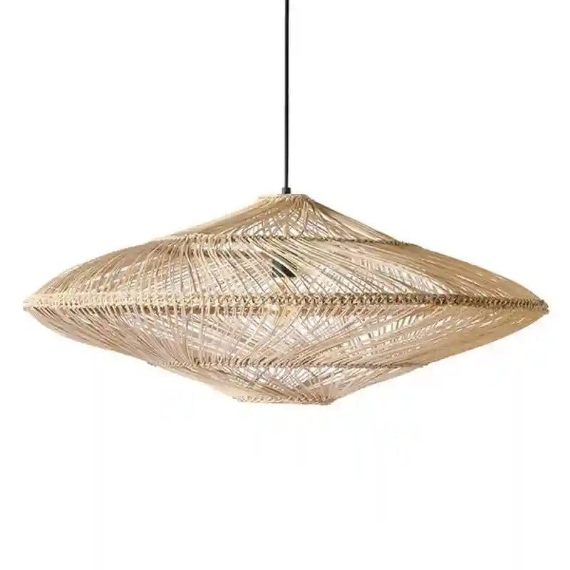 Wabi Sabi Rattan Pendant Light: Adjustable LED Bamboo Ring Light Beige Tidesmit