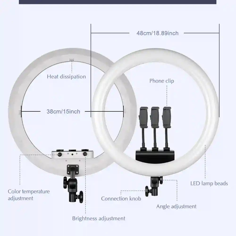 18-Inch Ring Light with Tripod Stand - Dimmable LED Studio Lighting Tidesmit