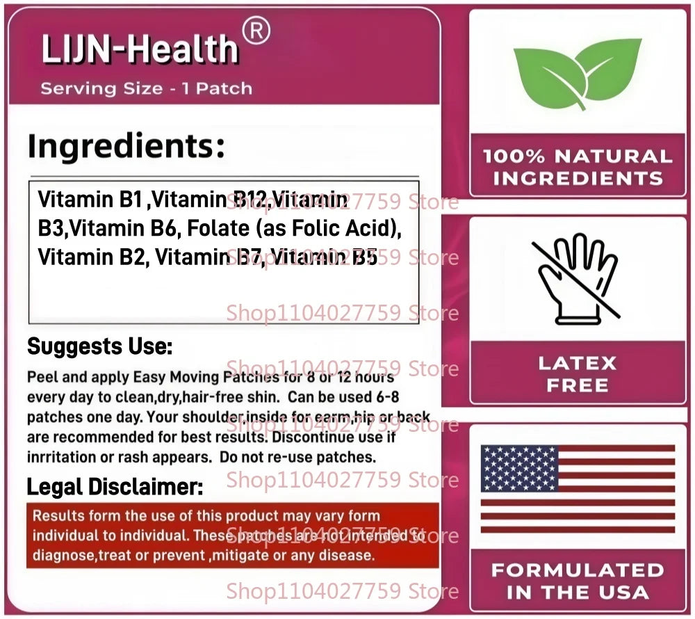 30 Patches Liposomal B Vitamins Complex Transdermal Patches High Absorption for Energy, Brain & Skin Health, Hair & Nails