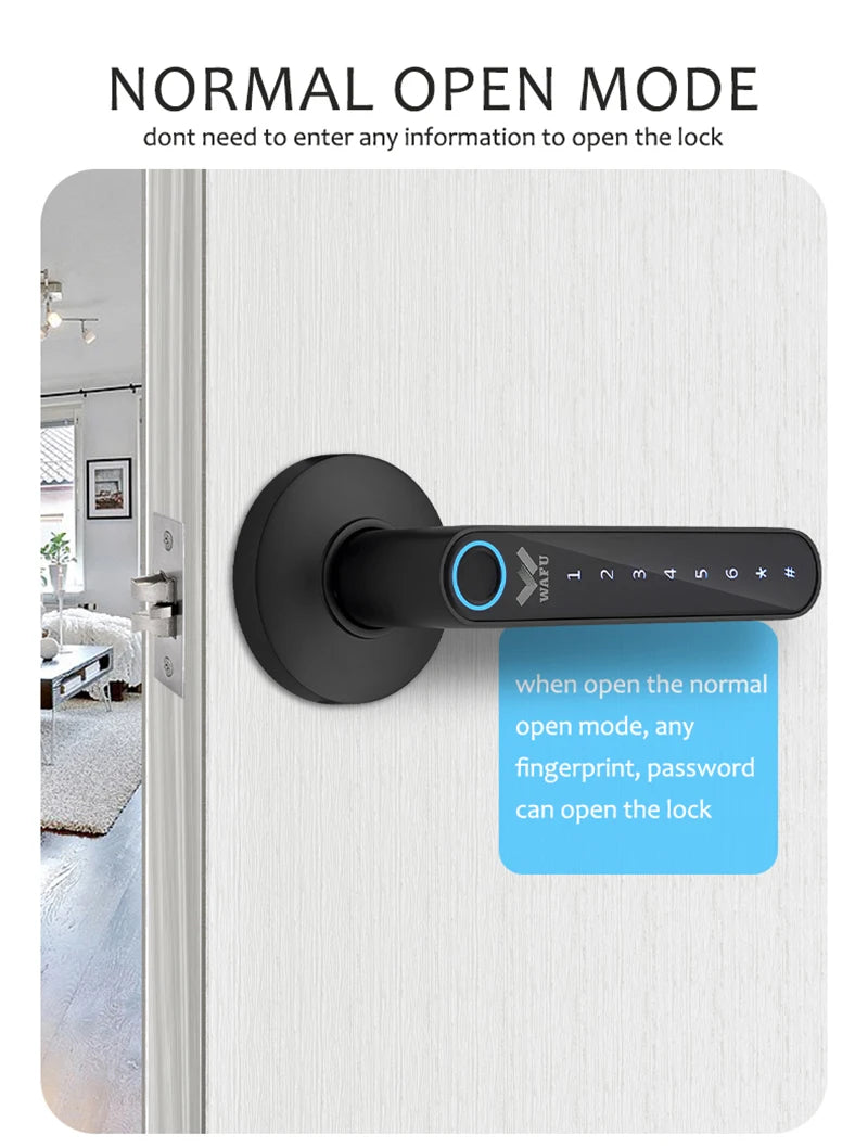 WAFU 016 Fingerprint Smart Lock Password Handle Bed Room Lock Tuya Bluetooth Password Door Lock Zine For Home Hotel