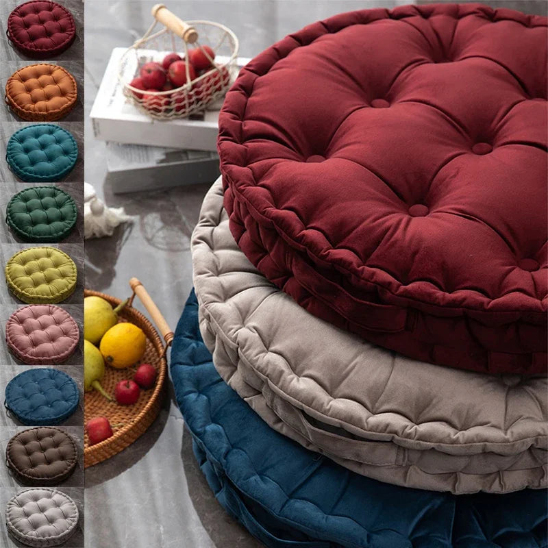 60x60cm Nordic Plain Velvet Tatami Round Cushion Pillow Thickened Winter Sofa Back Cushion Floor Meditation Cushion Futon Round