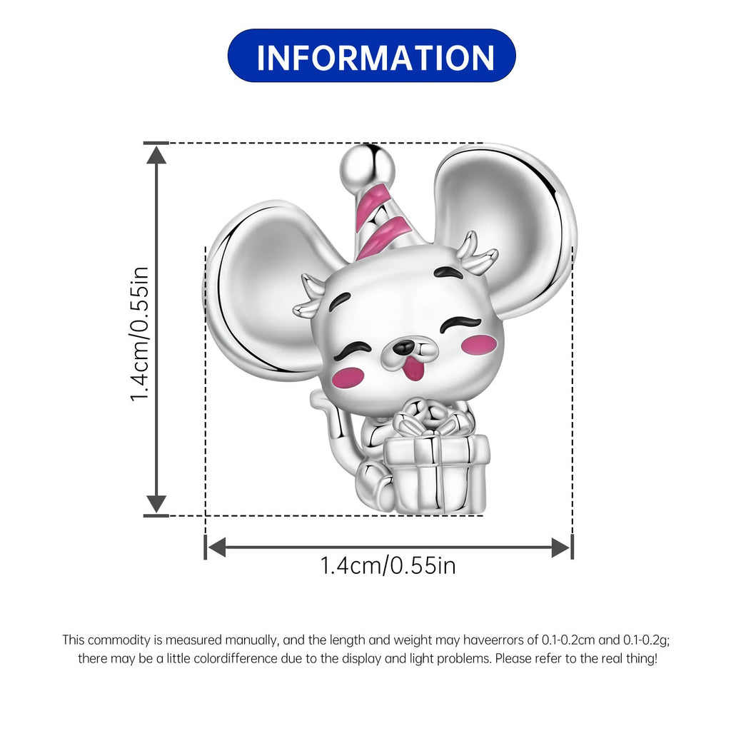925 sterling silver mouse charm pendant, 1.4cm size, cute DIY jewelry gift for pet lovers.
