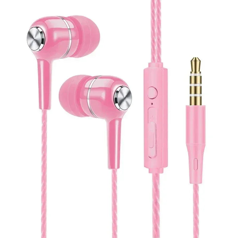 3.5mm Wired Headphones In Ear Headset Wired Earphones with Microphone Bass HiFi Stereo Earbuds Sports In-line Control For Phones Pink Tidesmit