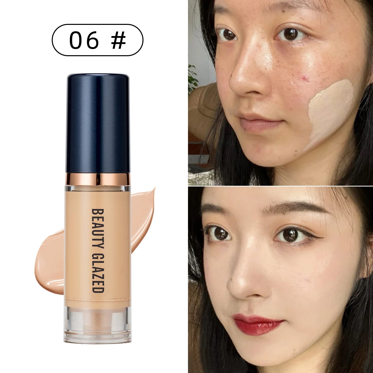 Tidesmit Beauty Glazed 6 color liquid foundation concealer palette showing full coverage waterproof texture