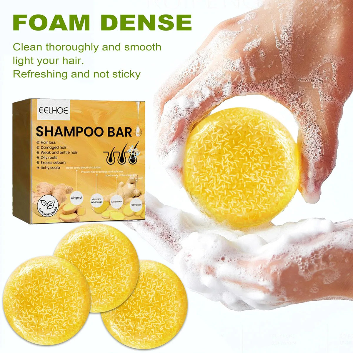 Ginger Hair Shampoo Bar,Natural Organic Ginger Soap for Hair Growth,Anti Hair Loss,Refreshing & Hydrating,Deep Cleansing Scalp