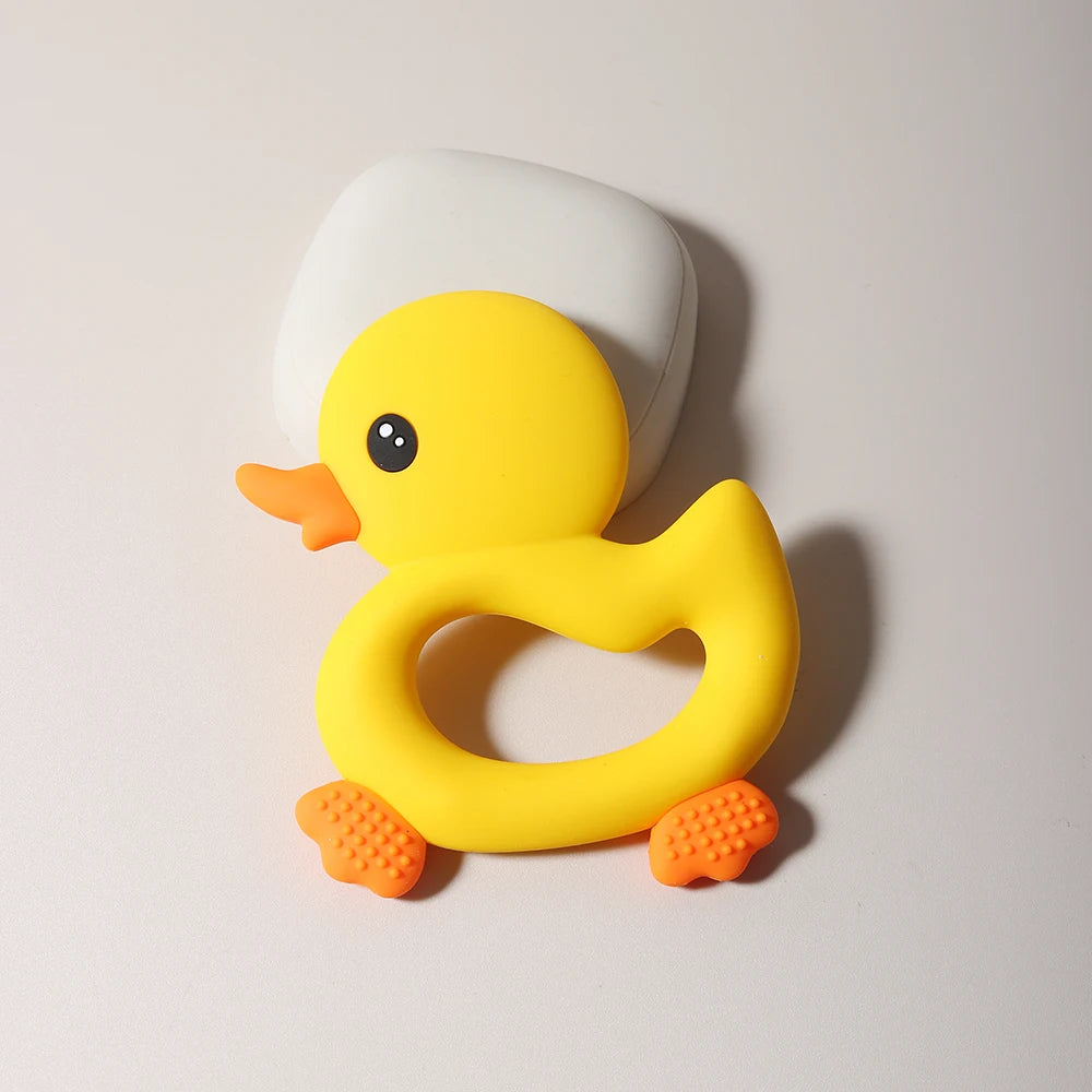 New Arrival Baby Teether Cartoon Duck Shape Silicone Teether Pacifier Clip Baby Toy Teething Accessories
