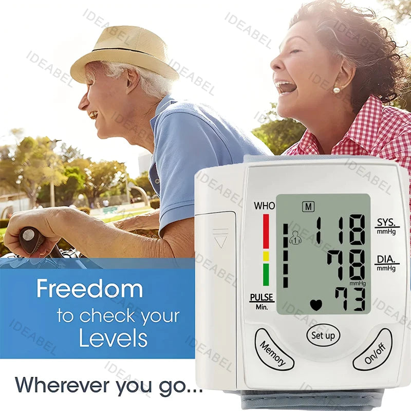 Mini Portable Battery Blood Pressure Machine Wrist Sphygmomanometer Digital Electronic Heart Rate BP Tensiometer