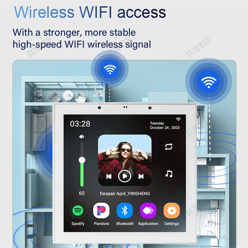 TUYA Smart Home Audio In Wall Amplifier WiFi Bluetooth Music Sound Control Panel Touch Screen Android 11 System Ceiling Speaker