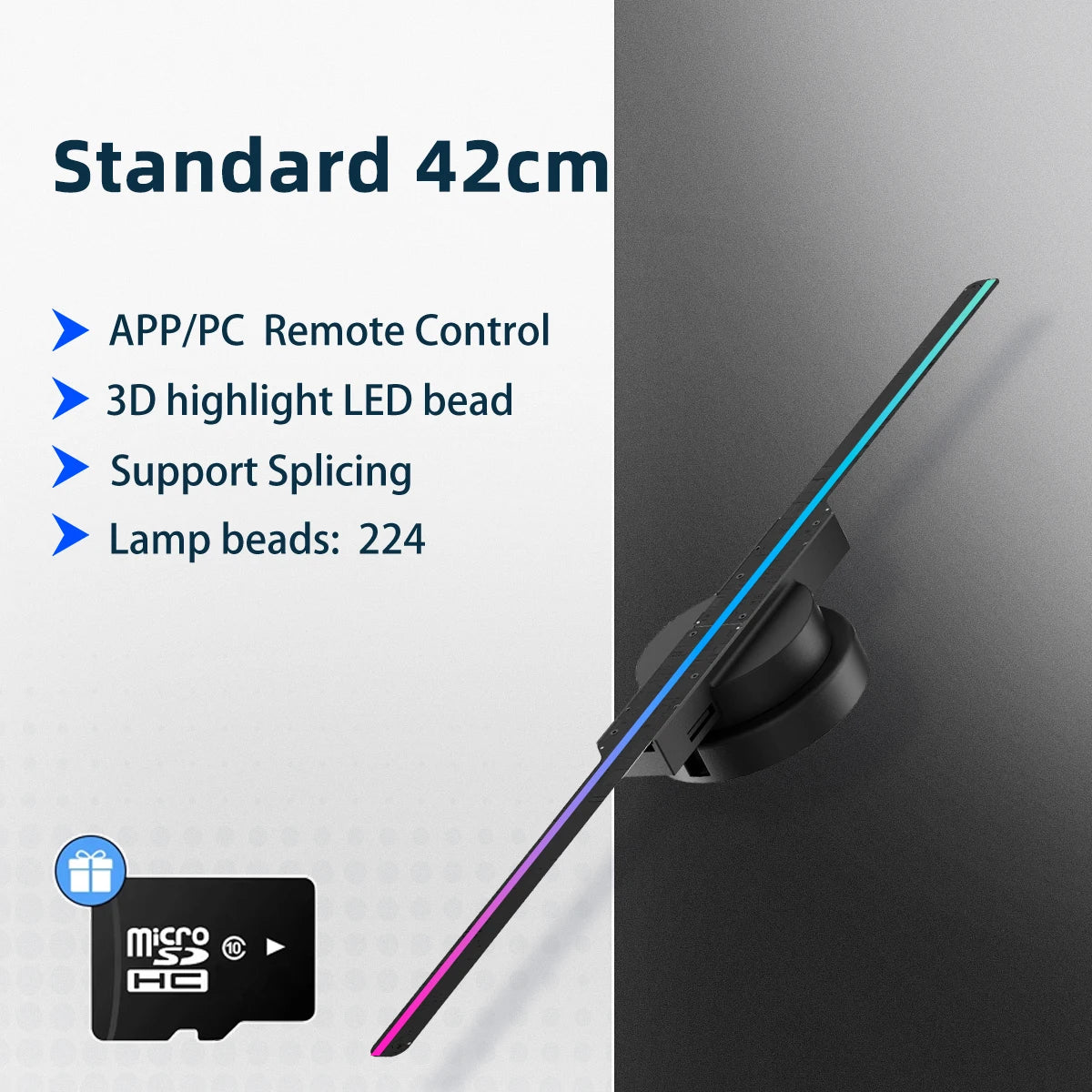 Standard 42cm holographic LED fan light with crossed tubes and remote control
