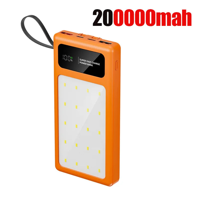 Portable Power Bank 200000mAh with PD Fast Charging & LED Light Orange 200000mah Tidesmit