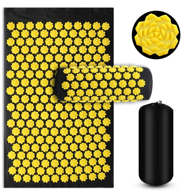 Acupressure Mat Set with Pillow - 3PCS Portable Muscle Relief System Body Shaping Massage Equipment 3PCS-Yellow Tidesmit
