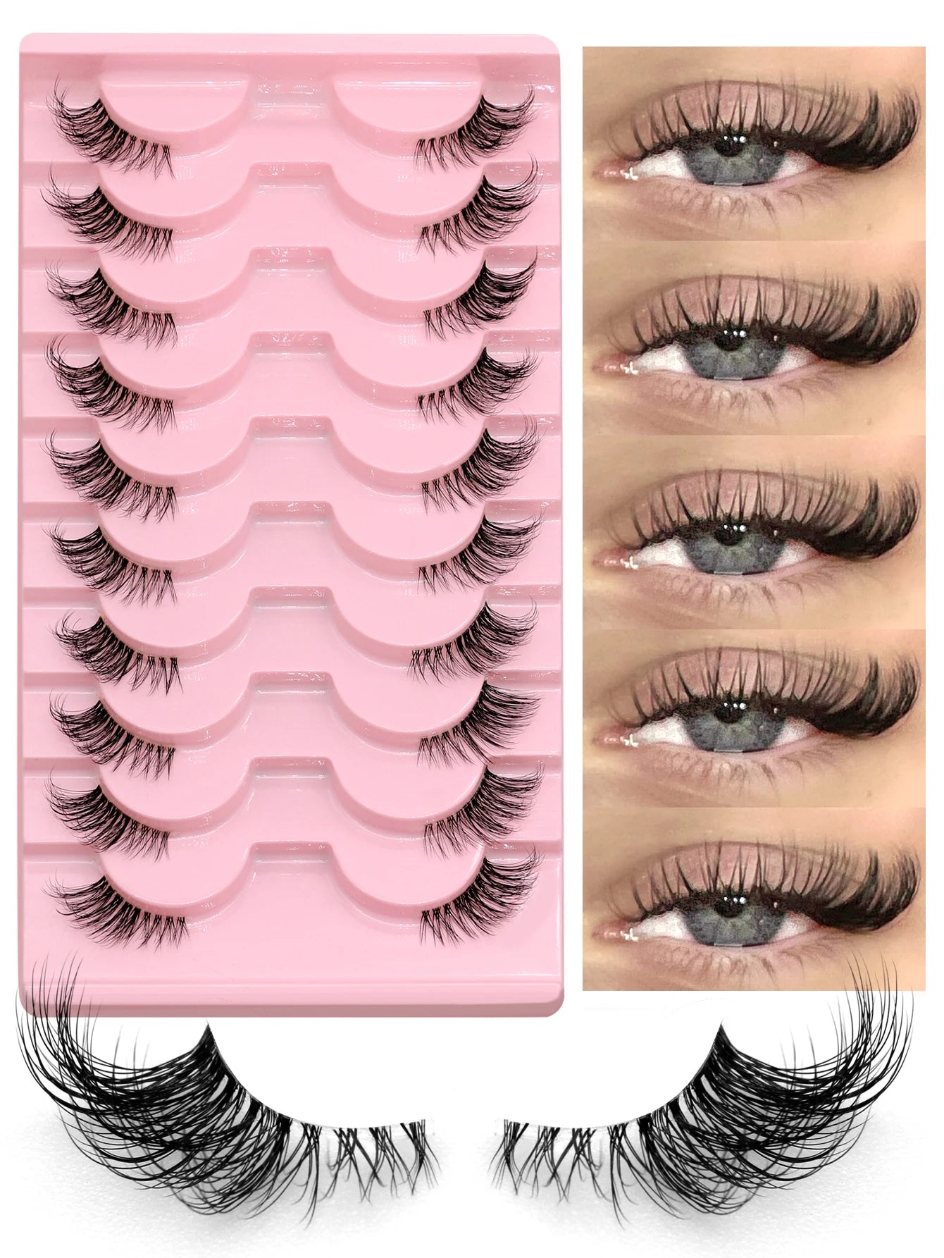 Half Lashes Natural Look Faux Mink Wispy Eyelashes with Clear Band False Eyelashes Tidesmit