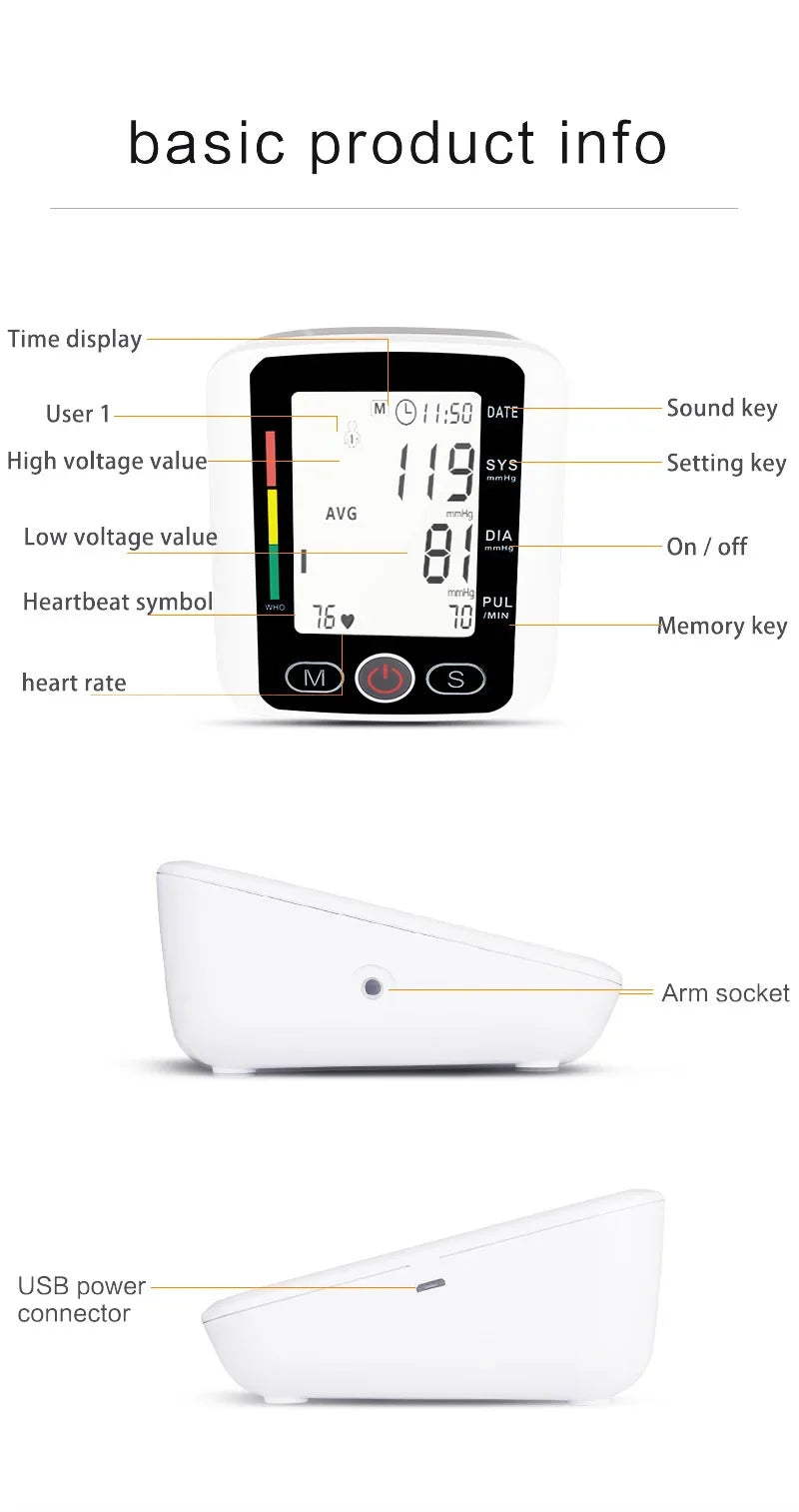 Blood Pressure Monitor Heart rate Meter Large Cuff Sphygmomanometer Health Care Portable Tonometer Digital LCD arm tensiometers