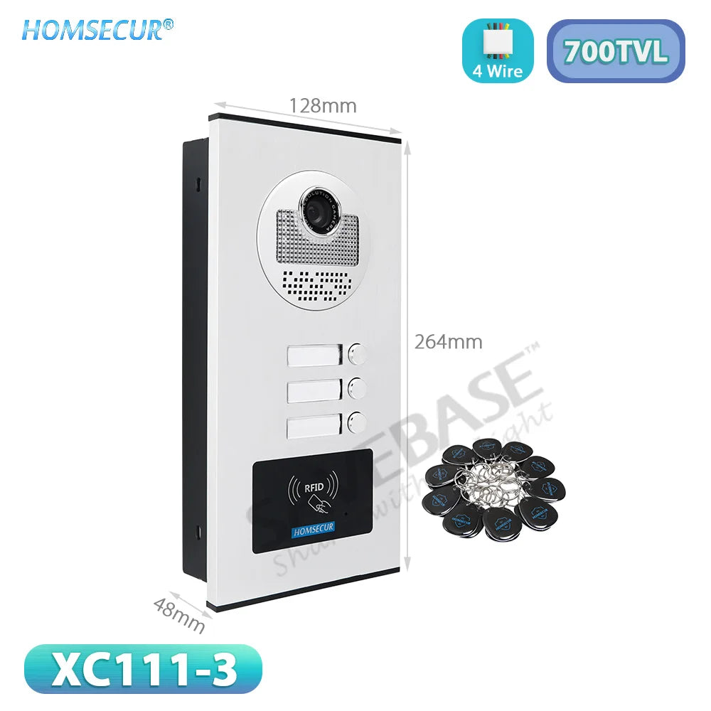 700TVL XC111-3 Outdoor Doorbell Camera Flush Mount 20Pcs RFID Keyfobs for 4 Wire Video Door Phone Intercom 3 Apartments/Families