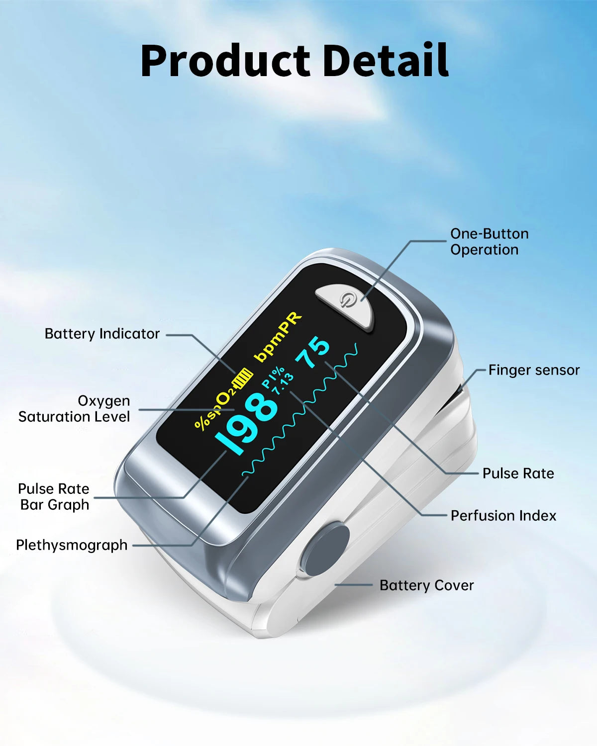 HealthTree Finger Pulse Oximeter Blood Oxygen Saturation Meter Heart Rate Monitor OLED Oximetro De Dedo SPO2 PR PI RR Bluetooth