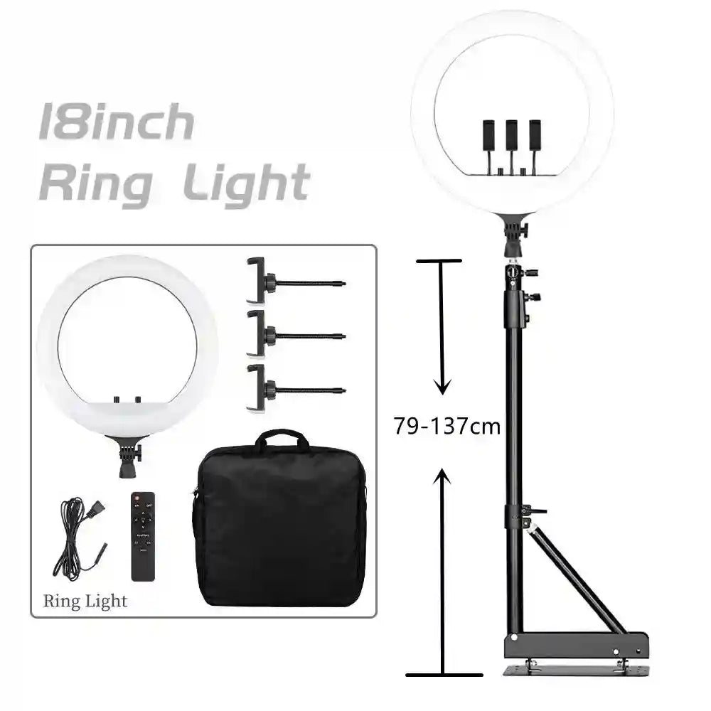 18-Inch Ring Light with Tripod Stand - Dimmable LED Studio Lighting 135cm stand Tidesmit