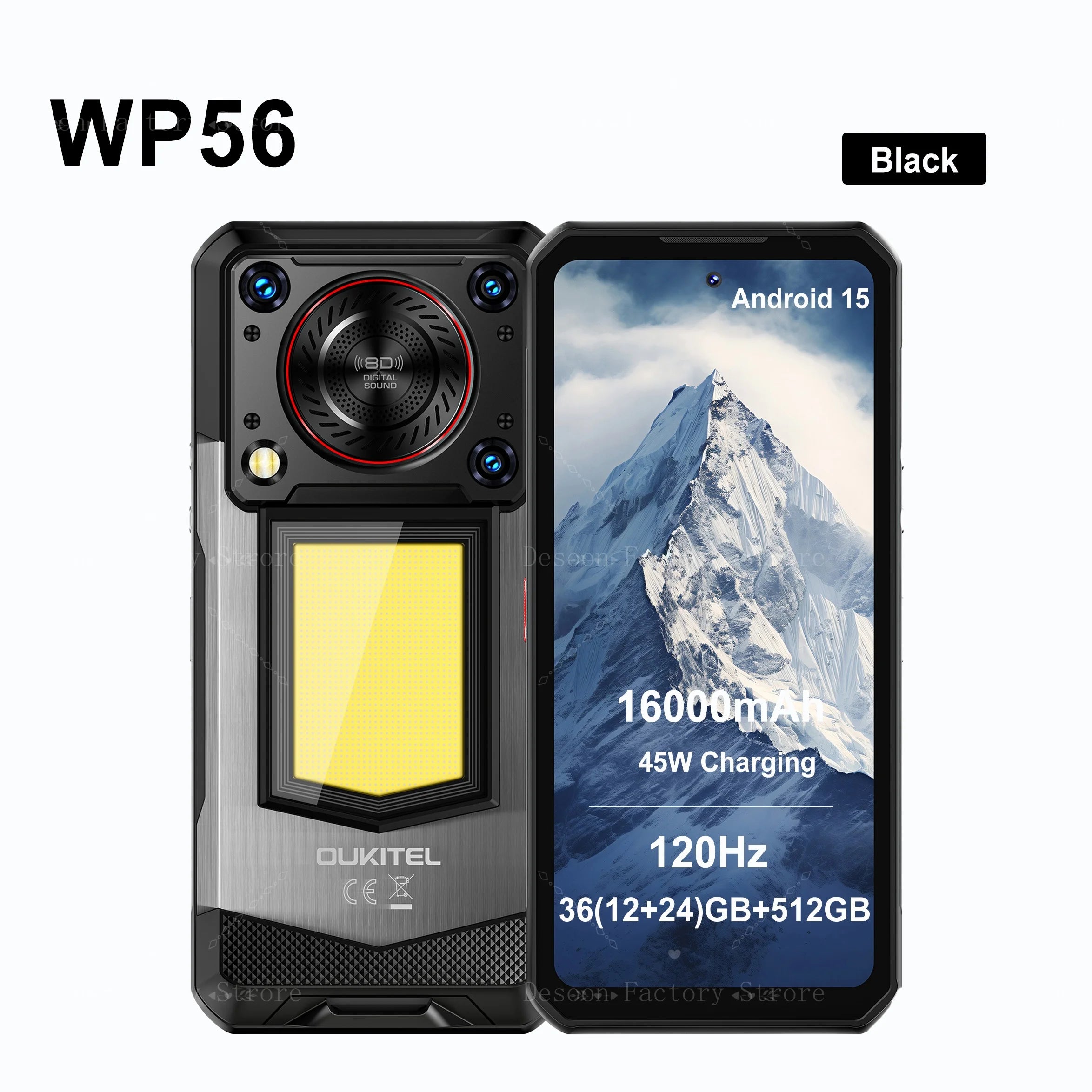 Oukitel WP56 5G Rugged Smartphone 12GB+512GB 45W Android15 Mobile Phone 16000mAh 6.78"FHD+ 108MP Camera 120Hz oukitel Cell Phone