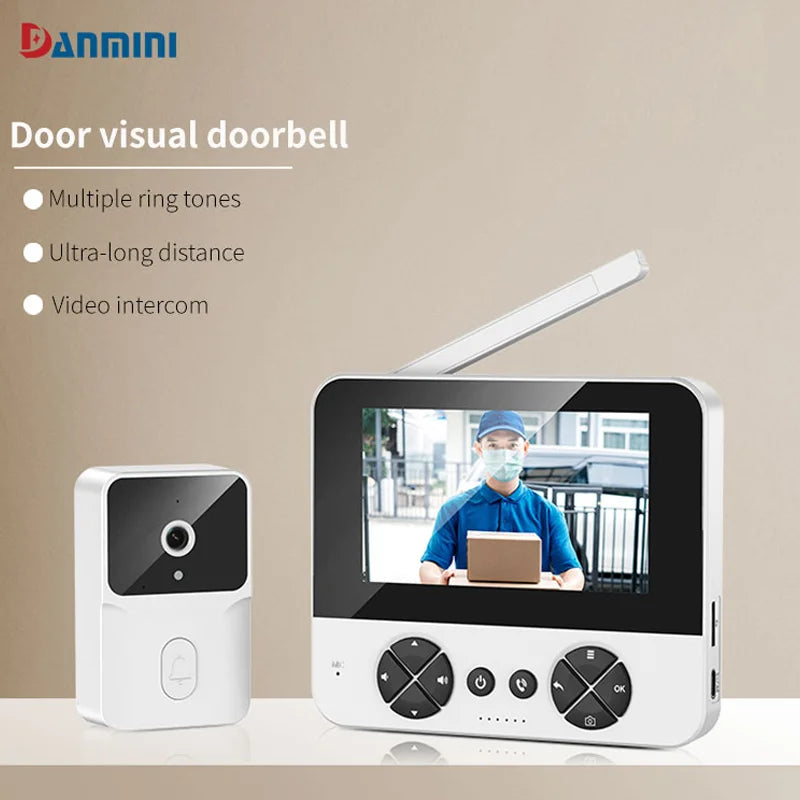 4.3 "Upgraded two-way wake-up infrared night vision video doorbell can be installed with indoor and outdoor electronic doorbells