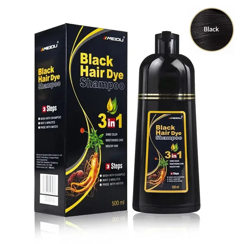 Black Hair Dye Shampoo 3 In 1 Quick Instant Coloring Shampoo Gray White Cover Natural Plant Fast Dye Long Lasting Dye Shampoo