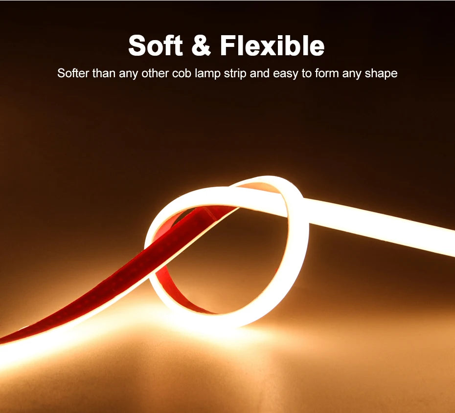 Self-adhesive 220V COB LED Strip 288LEDs/m IP65 Waterproof 1m-25m Length with Timing Dimming Switch EU/AU/UK Plug for Lighting