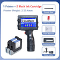 Handheld inkjet printer with accessory list: touch pen, USB flash drive, manual, and cable