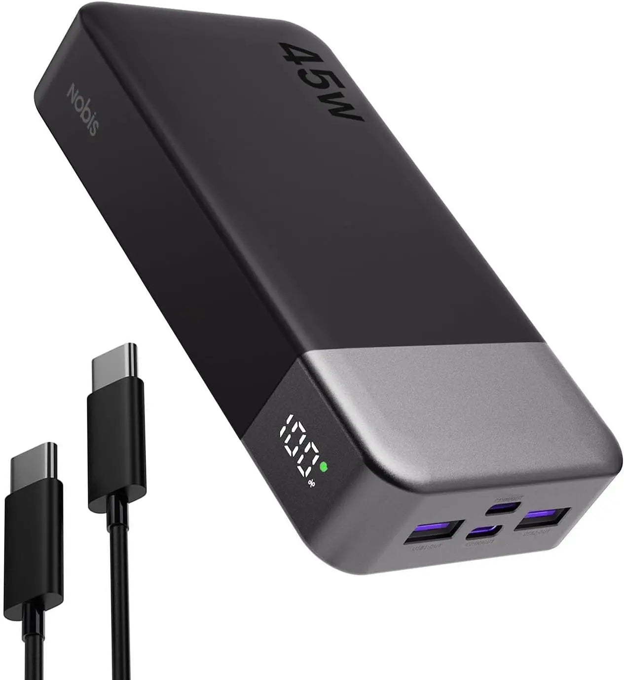 20000mAh Portable Charger - 45W USB-C Fast Charging Power Bank Black 20000mah Tidesmit