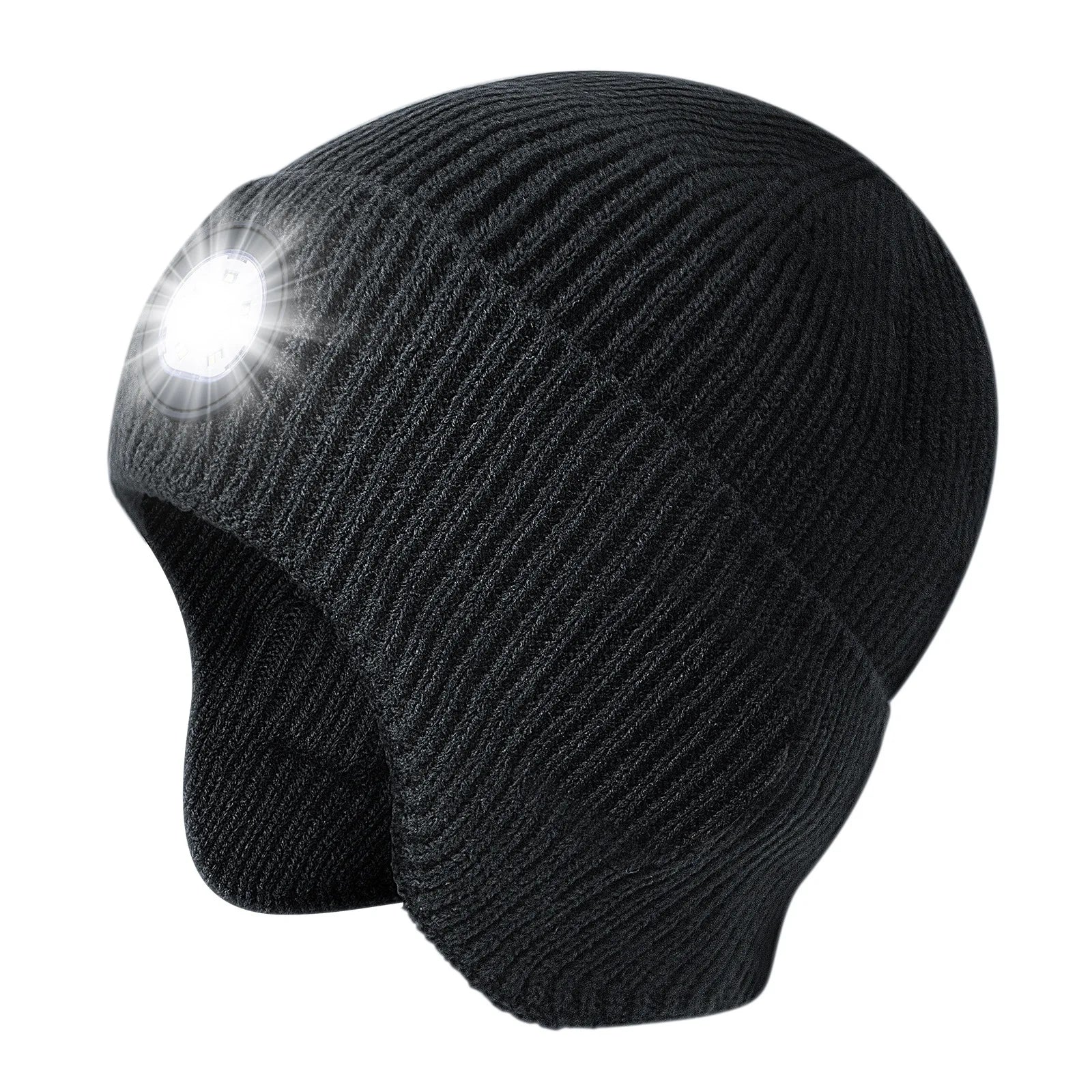 Bluetooth Beanie Hat with Stereo Speakers - Washable Wireless Headset With lamp cap black one-size-fits-all Tidesmit