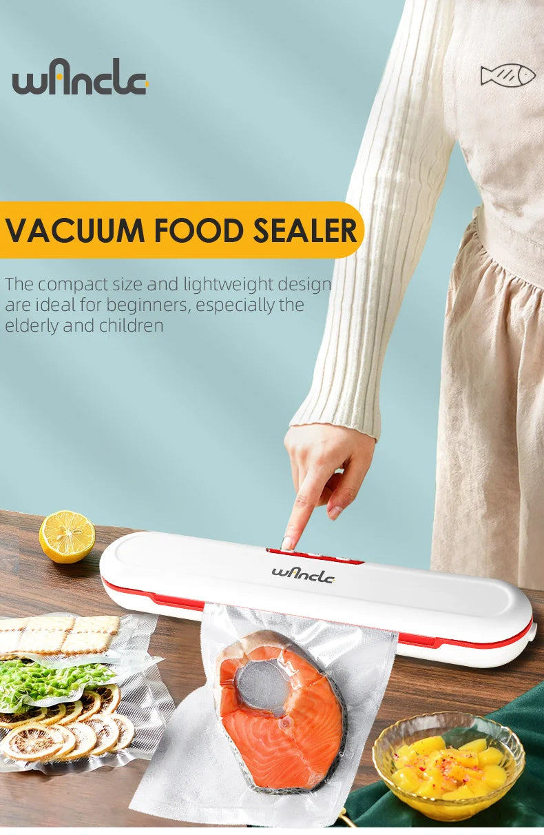 Wancle Food Vacuum Sealer 220V Electric Household Vacuum Packing Machine For Food Storage Manual Function With 10 Pcs Bags