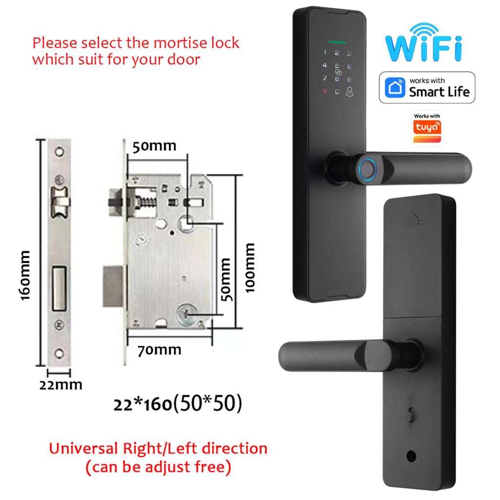 Tuya Wifi Fingerprint Smart Door Lock Digital Electronic Lock Remote Unlock Keyless Security Anti-theft Smart Home Hotel Office