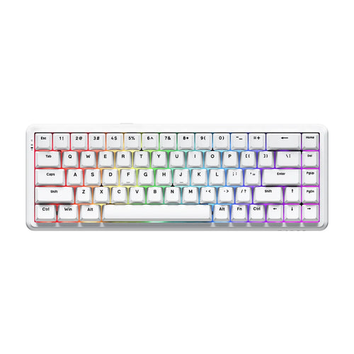 AJAZZ AK680MAX: A white, 68-key compact magnetic mechanical gaming keyboard with vibrant RGB backlighting.