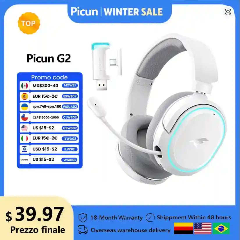 Wireless Gaming Headset: 2.4GHz Low Latency Over-Ear Headphones Tidesmit