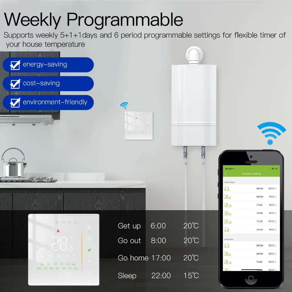 Thermostat WiFi Wireless Room Temperature Controller of Water/Electric Floor Heating Gas Boiler Humidity Tuya Work with Alexa