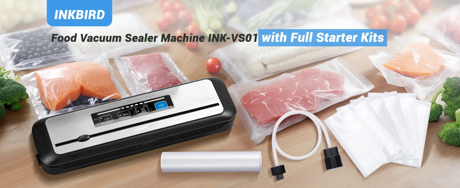 INKBIRD 3rd Vacuum Sealer with Starter Kit -80KPA Strong Suction Kitchen Household Food Vacuum Sealer Machine for Meat,Vegetable