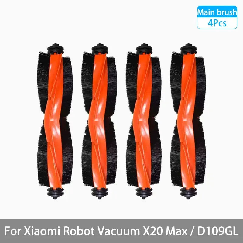 Four orange-and-black main brushes with black bristles, replacement set