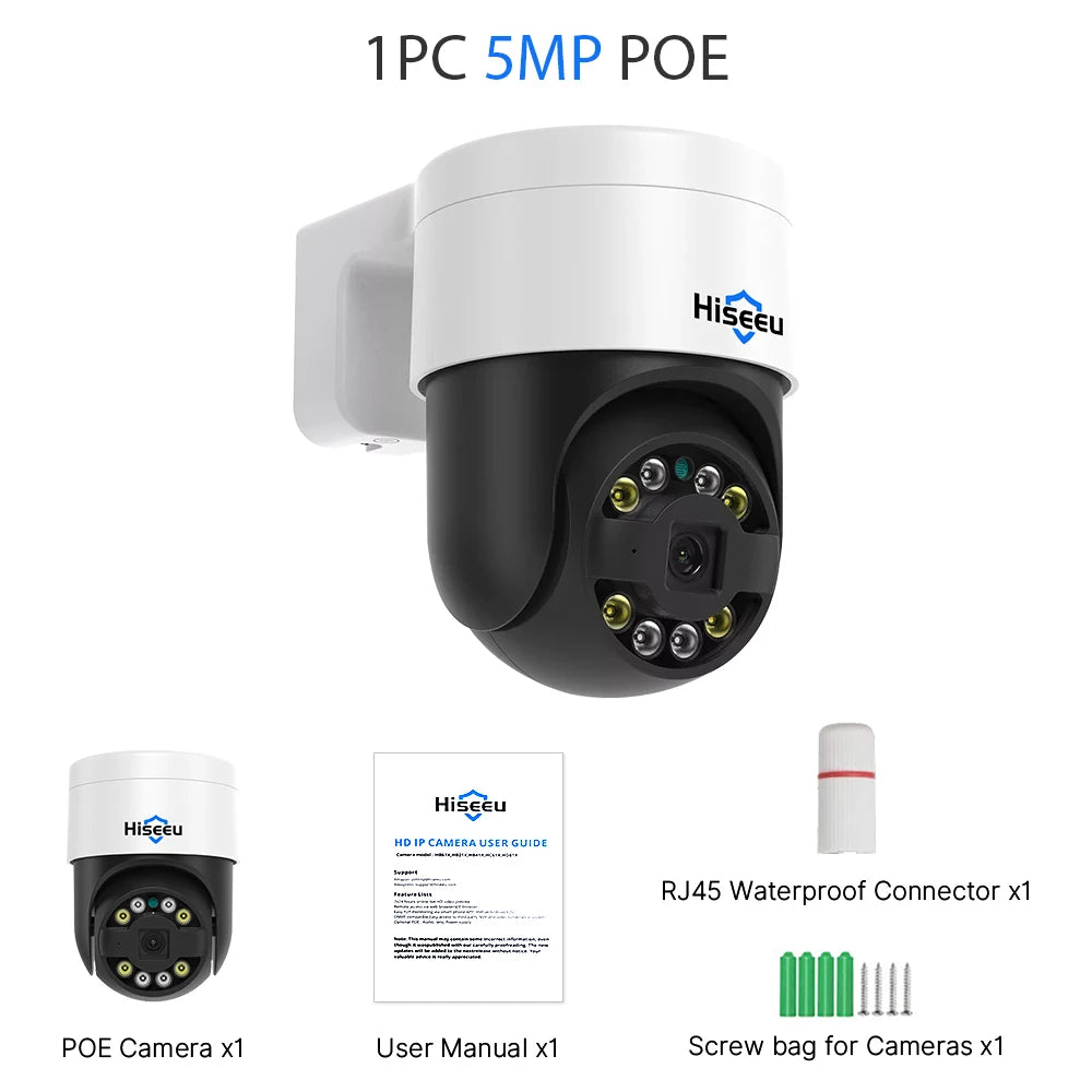 Hiseeu 8MP 4K POE PTZ IP Camera Color Night Vision Face Detection Audio Outdoor H.265 Onvif AI Street Home Security CCTV Camera