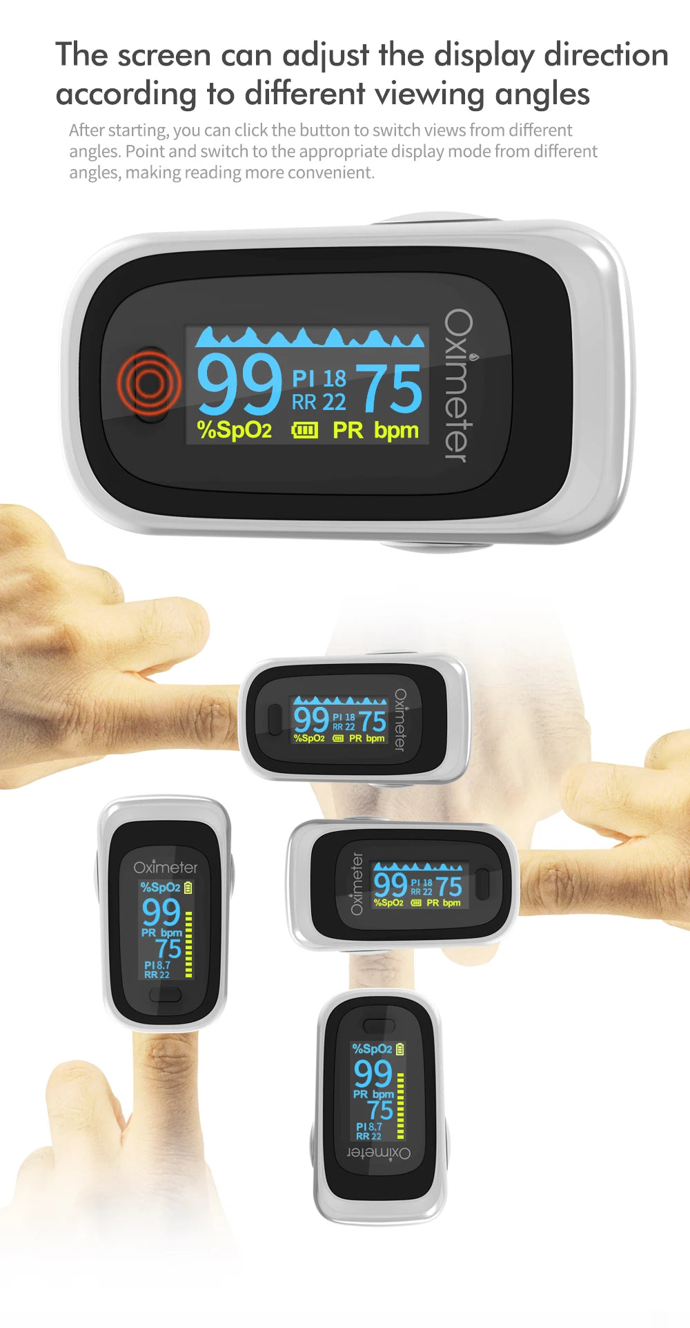 JianyouCare Finger Pulse Oled Oximeter Portable RR Blood Oxygen Saturation Meter Respiratory Rate Oximetro De Dedo Pulsioximetro