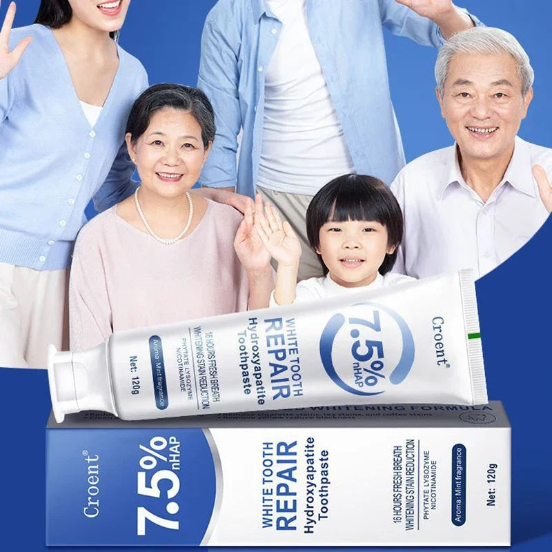 Tidesmit hydroxyapatite whitening toothpaste 120g for plaque removal, stain brightening, and gum health support.