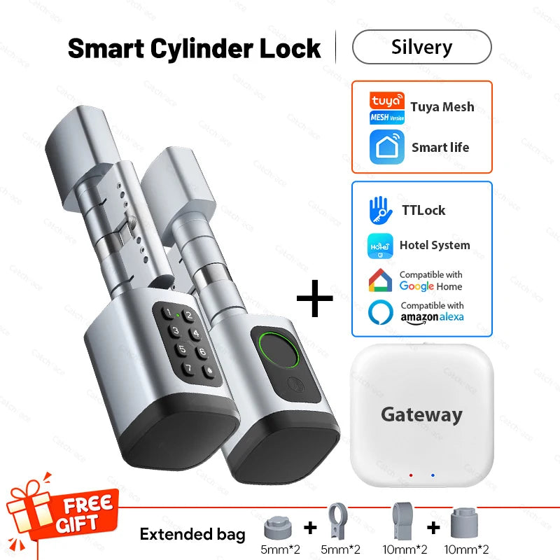 V1 Pro+ Version Adjustable TUYA or TTLock APP Fingerprint Password Digital RFID Card Cylinder Smart Door Lock for Home Hotel