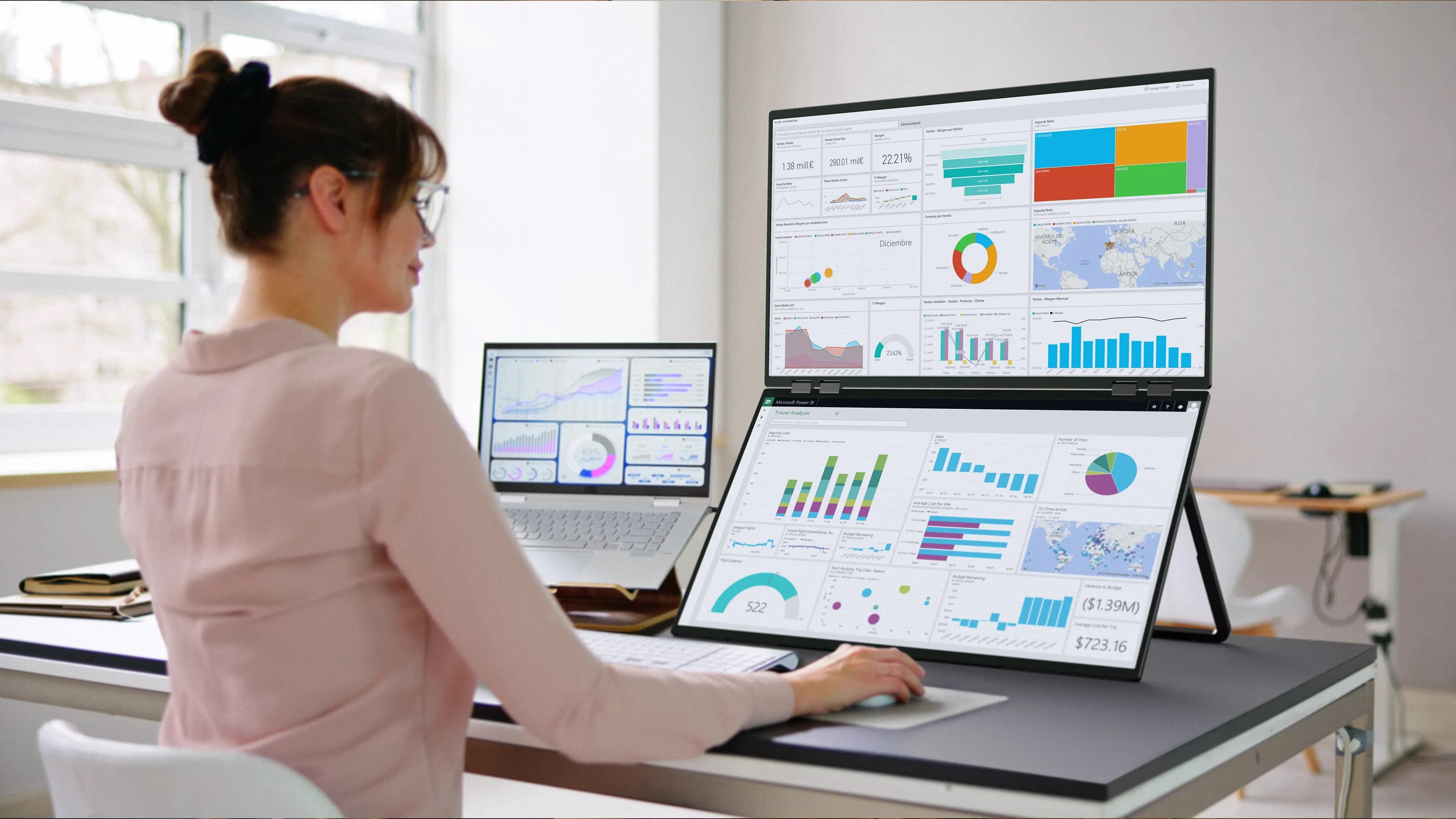 UPERFECT Delta Mega 23.8 Inch 100Hz Dual Screen Stacked Computer Display 1080P 360° Folding Triple Extender Monitor with Speaker