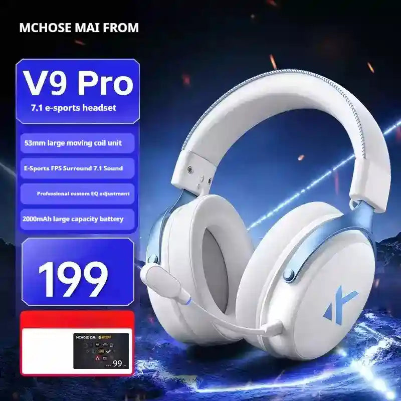 Wireless Gaming Headset V9 Pro with Noise Cancelling Mic - Over-Ear Audio V9 Pro white blue Tidesmit