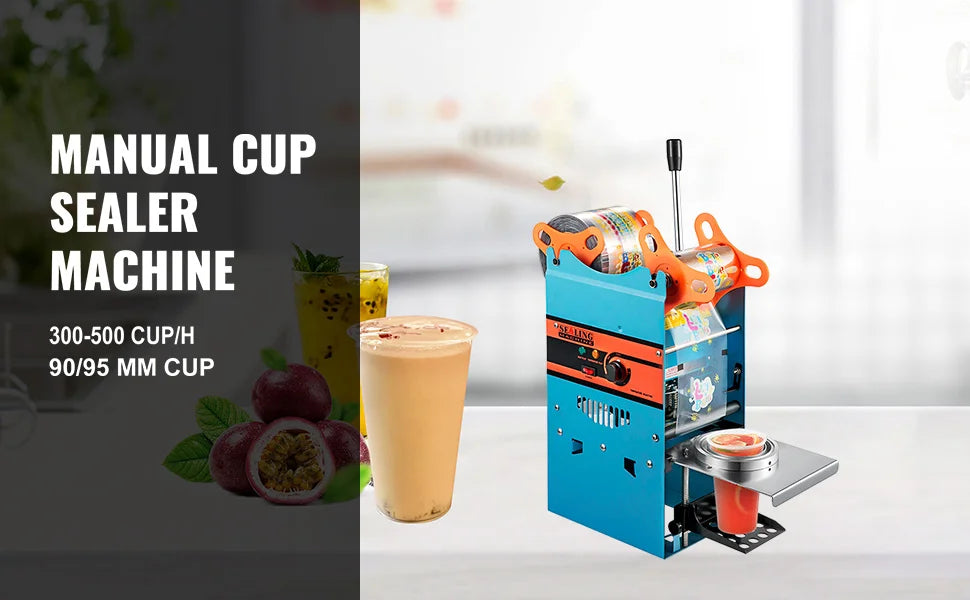SucceBuy Manual Cup Sealer Machine 300-500 Cup/h with Heating Technology Boba Tea Cup Sealing Machine for 90/95mm Cup Diameter