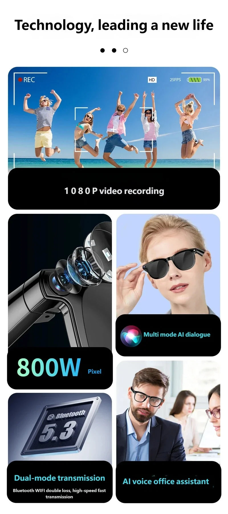 Smart Glasses with AI Voice Translation & Video Recording - Tidesmit Tidesmit