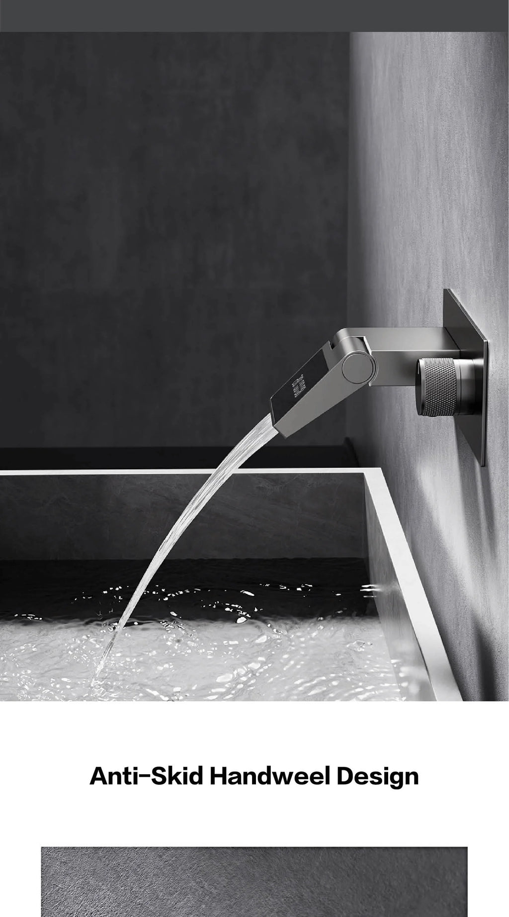 Luxury Gun Gray Brass Wall Mounted Bathroom Faucet with LED Digital Display Single Handle Hot & Cold Water Embedded Bathroom Tap