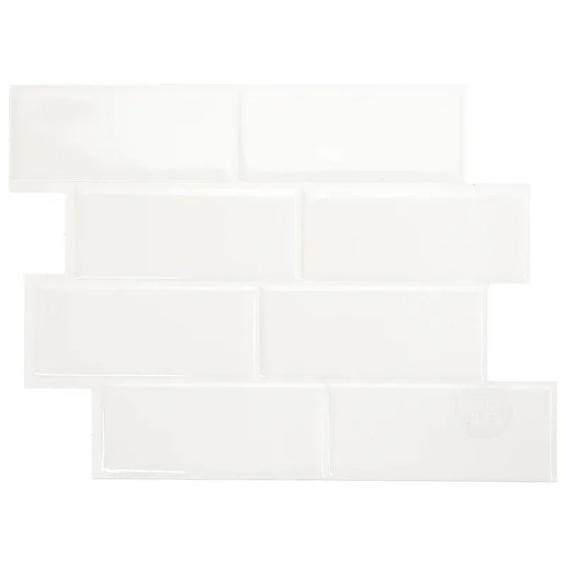 Peel-and-stick backsplash tile set, white smooth rectangular tiles