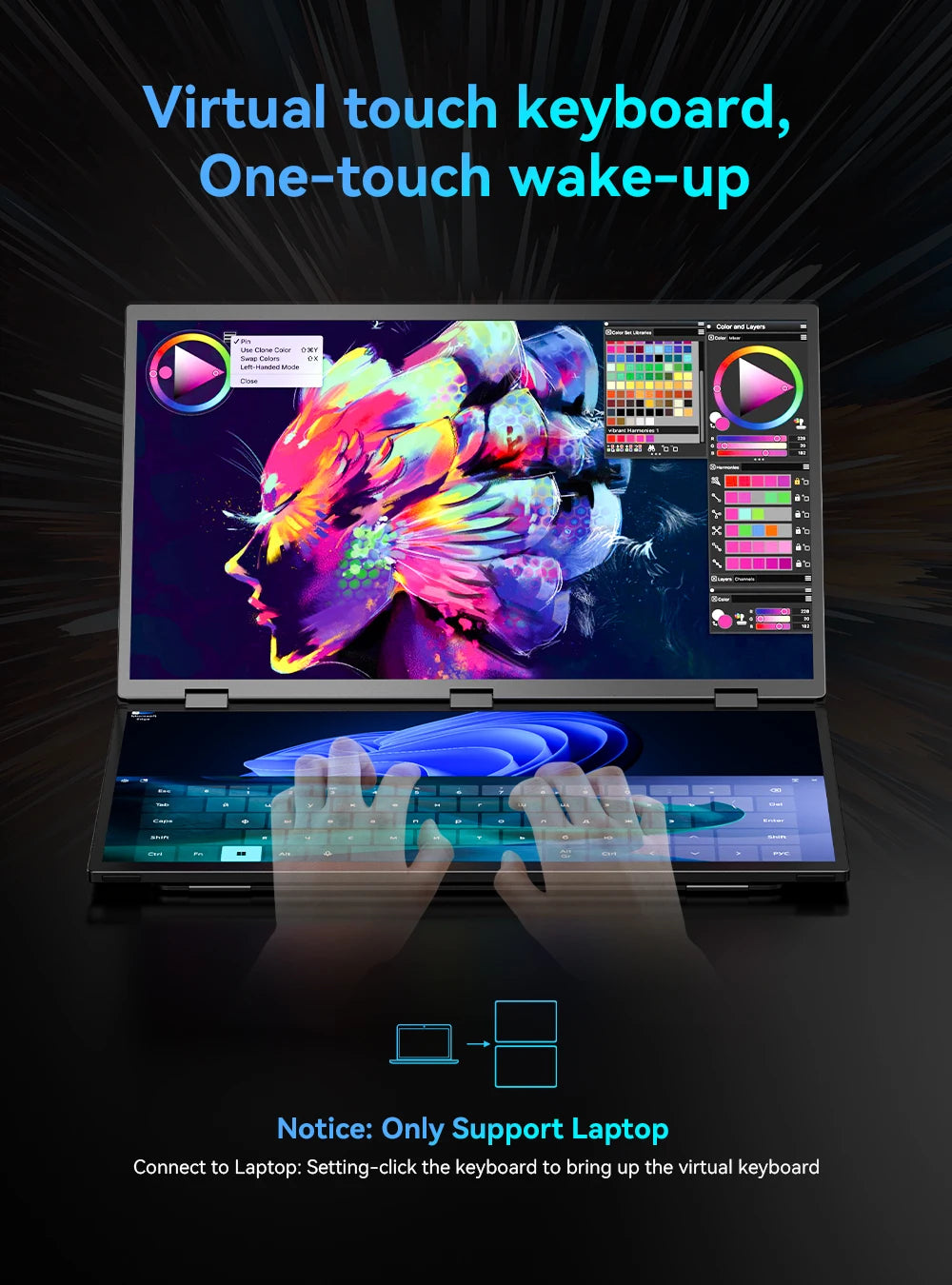 UPERFECT Delta Max Touch 18.5" 100Hz Stacked Monitor Laptop Touchscreen Folding Dual Mobile Computer Display W/ USB C Mini HDMI