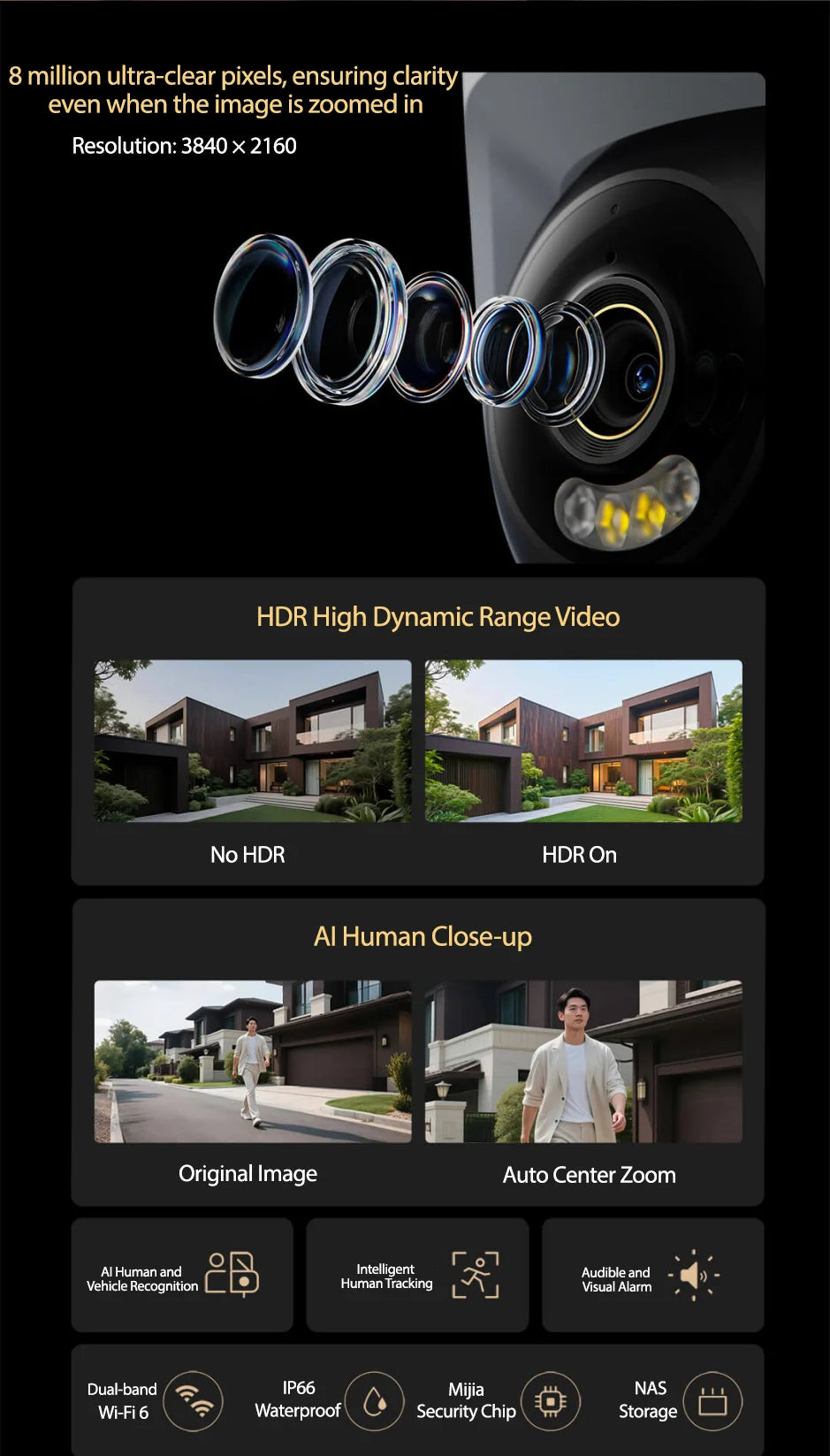 Xiaomi Smart Outdoor Camera 4 8 megapixel 4K image quality AI human-vehicle detection 360° PTZ Full color night vision IP66 CN