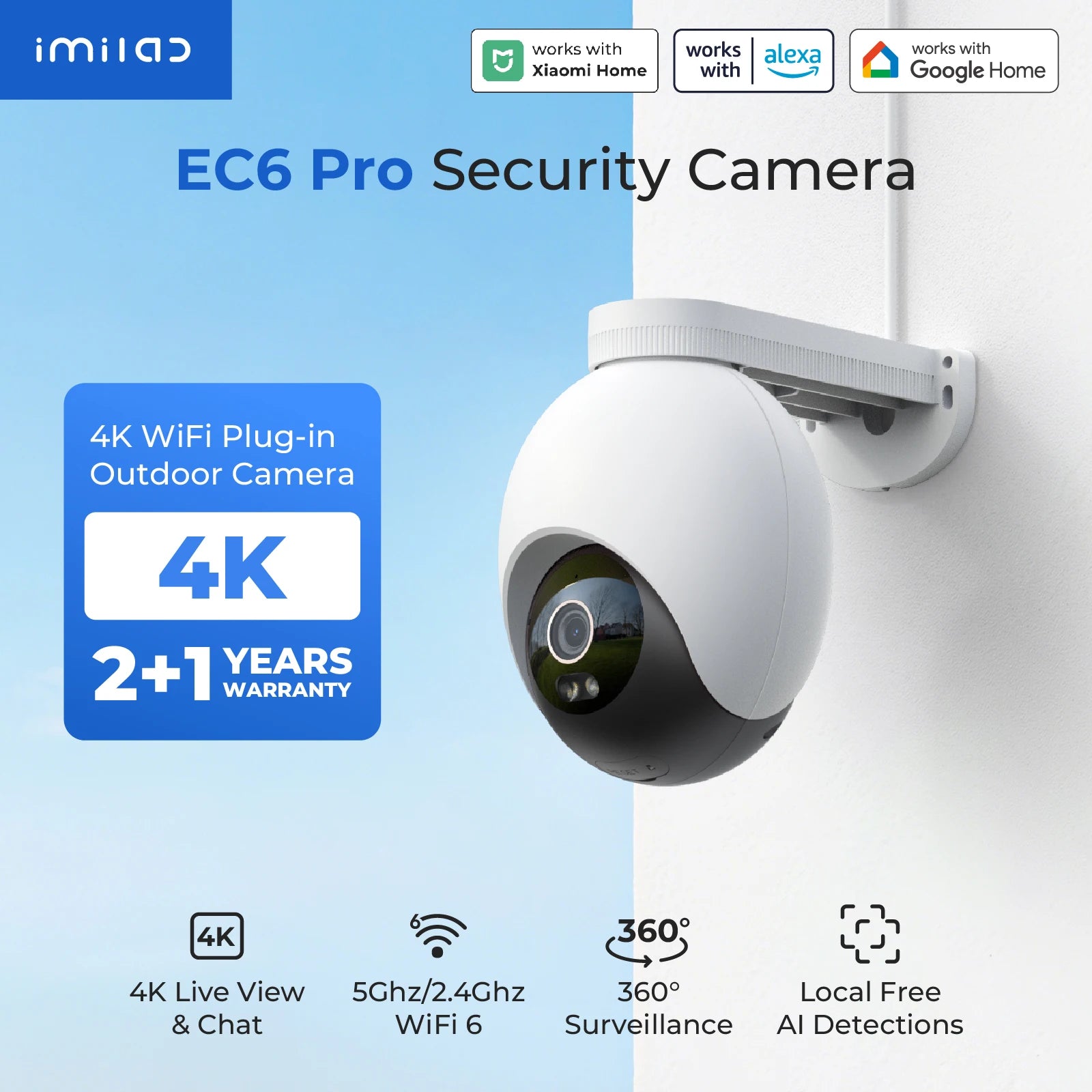 IMILAB EC6 Pro 8MP Outdoor Security WiFi Camera 2.4G/5G AI Detection Auto-Tracking CCTV 24/7 Recording Compatible with MiHome