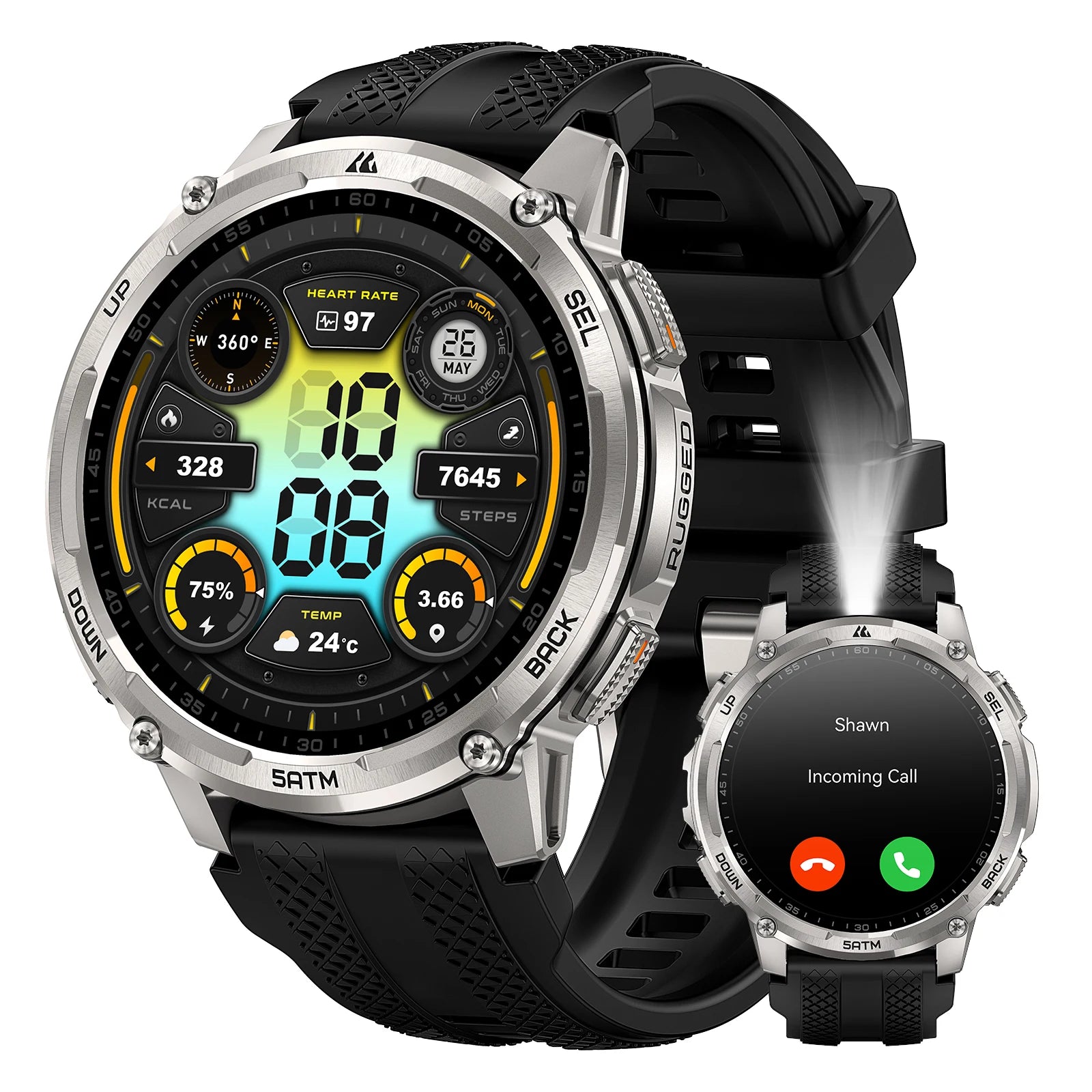 KOSPET TANK T4C Men's Military Smartwatch Rugged GPS Watch with Flashlight 5ATM Waterproof & All-Day Health Tracking