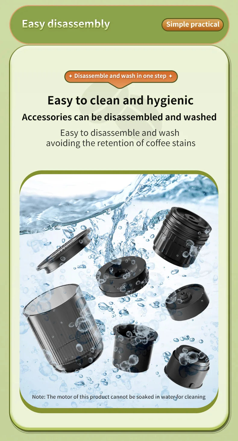 Portable coffee maker parts made of black plastic and glass being washed in water for easy cleaning.